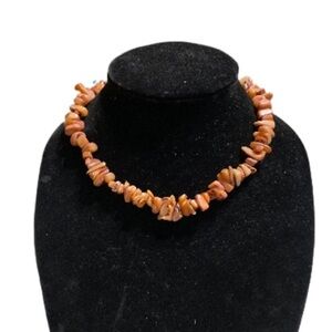 Stone necklace coral color lobster clasp silver tone hardware